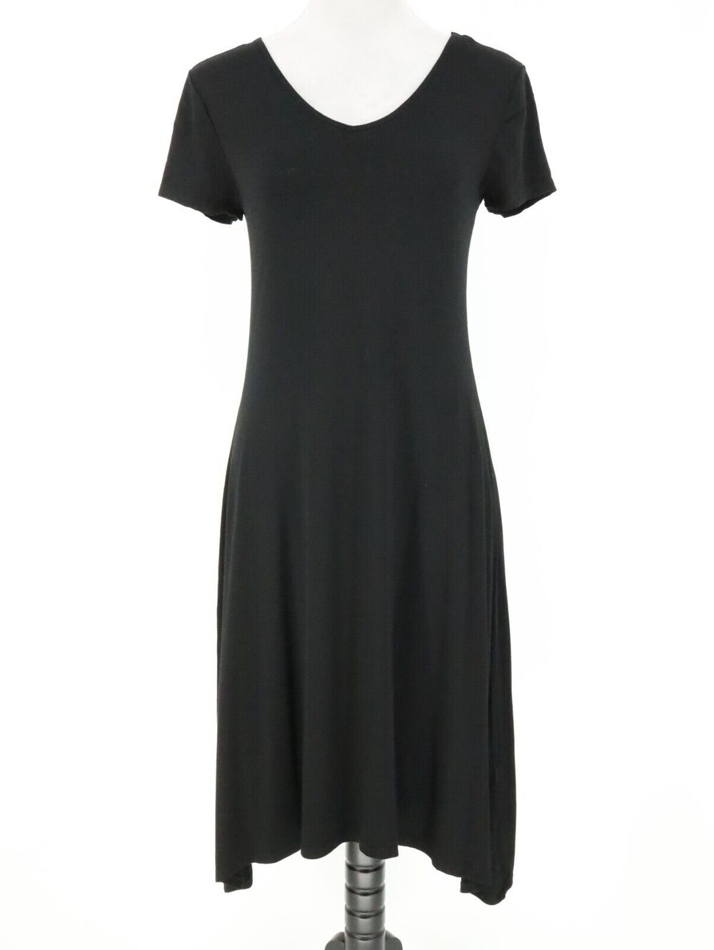 Chicos Dress 0 Womens Small 4 Black Stretch Knit Lace Up Back Shark Bite Hem